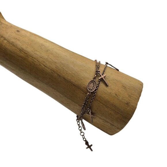 Dyadema Italian 925 Sterling Silver Multi-Chain Bracelet Cross Miraculous Medal - Picture 2 of 9